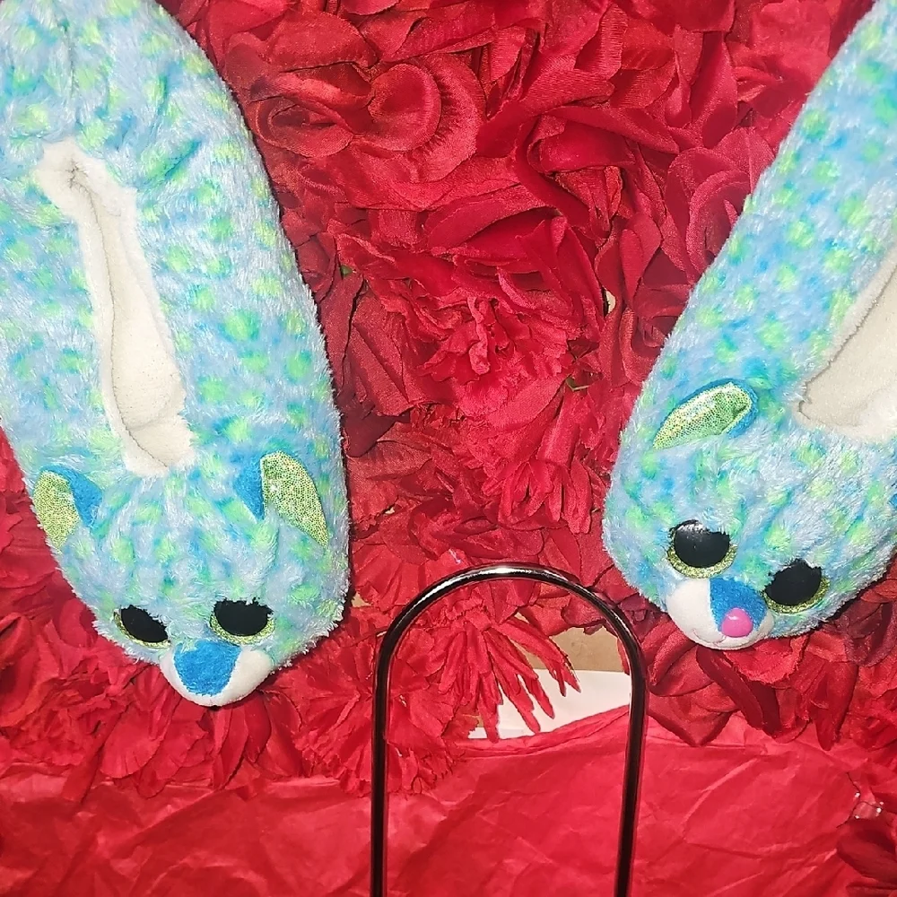 Ty Blue and Green Beanie (LEONA) Kids Slippers Size Large